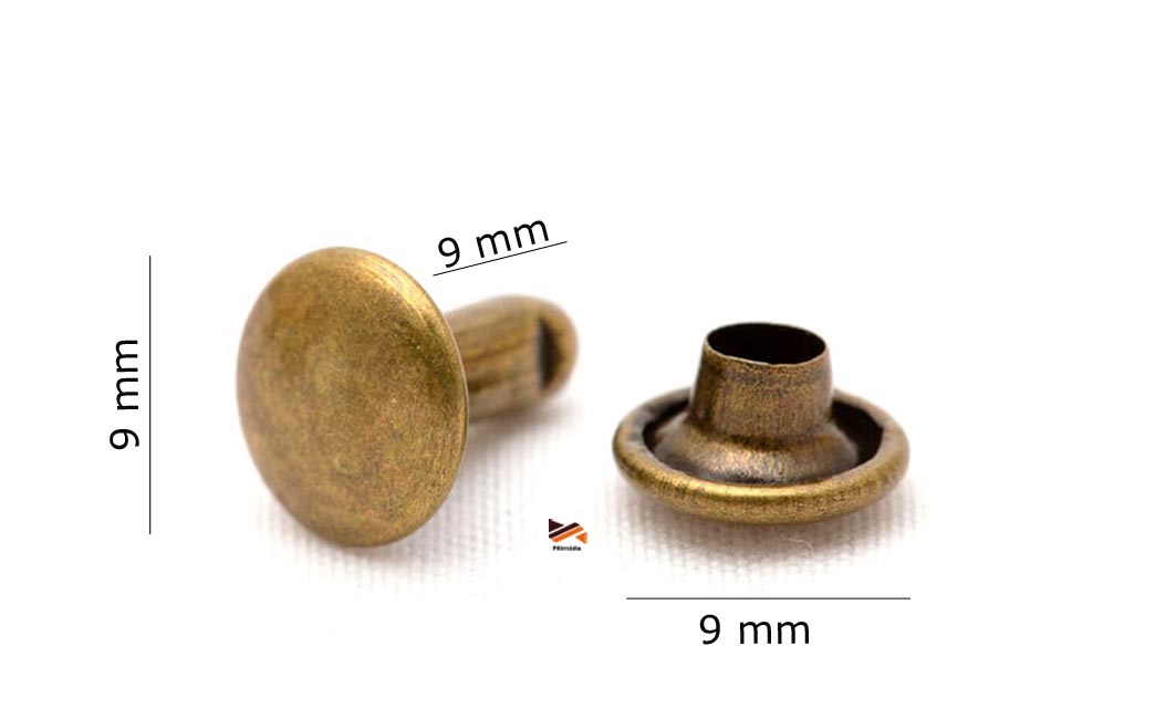 Nimida® Double Cap Rivets | Antique Bronze Colour | Metal | Large Size-9 mm | for DIY Leather Craft |