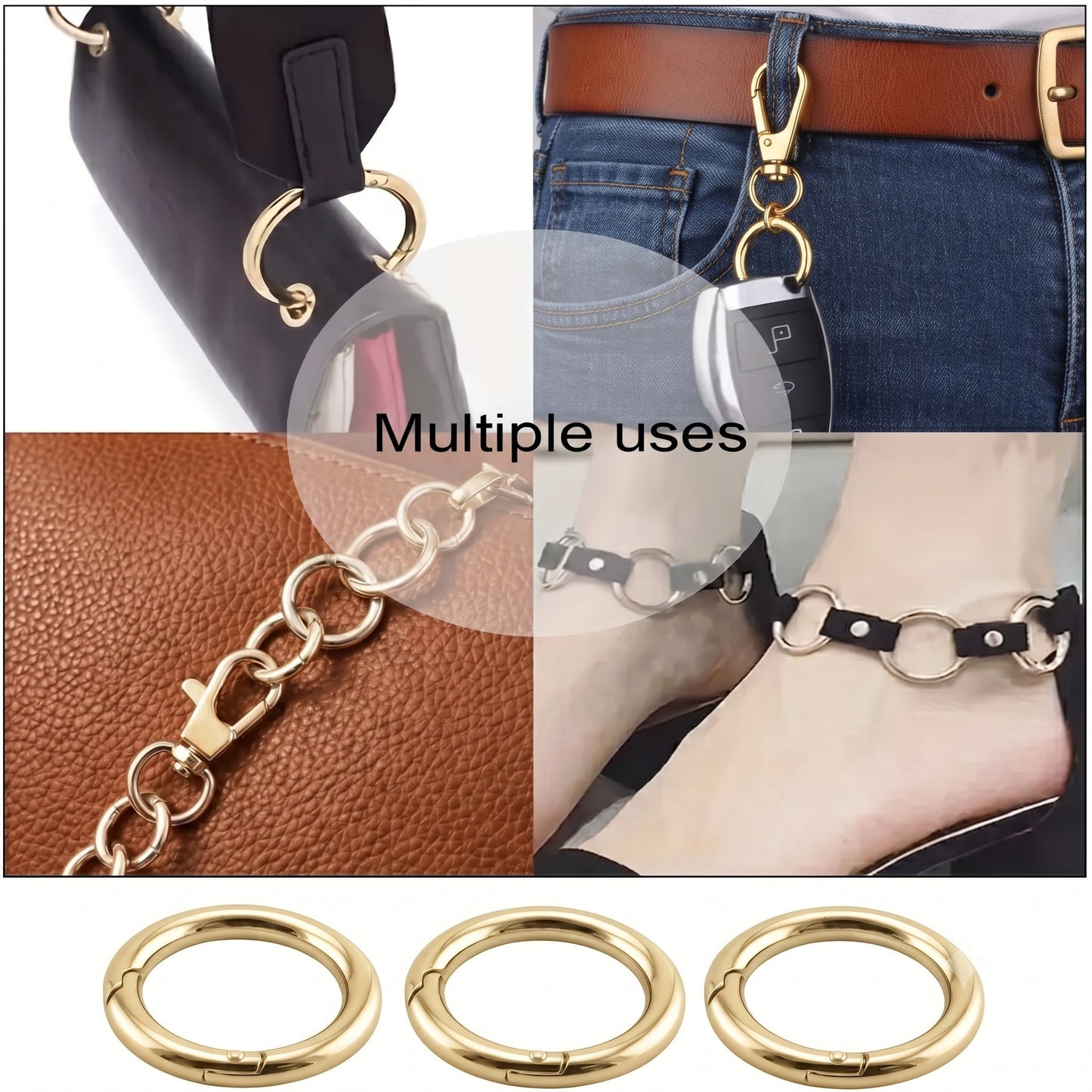 Nimida® Premium Spring Ring, Metal Gate Open O Ring, Openable Carabiner - Golden Colour