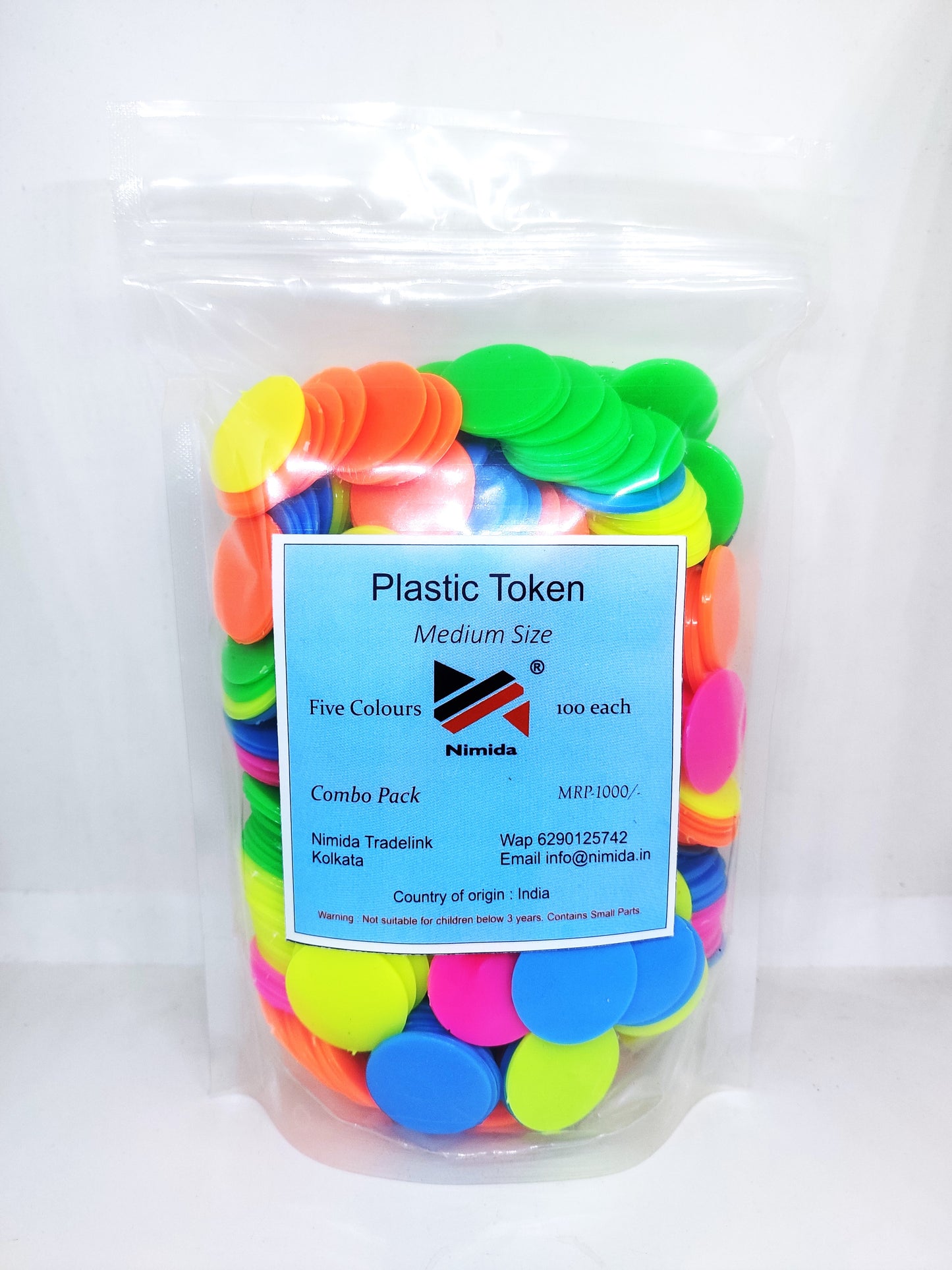 Nimida Plastic Round Plain Coin/Token/Chips for Board Games and Other uses – Five Colours - 200 Each | Total 1000