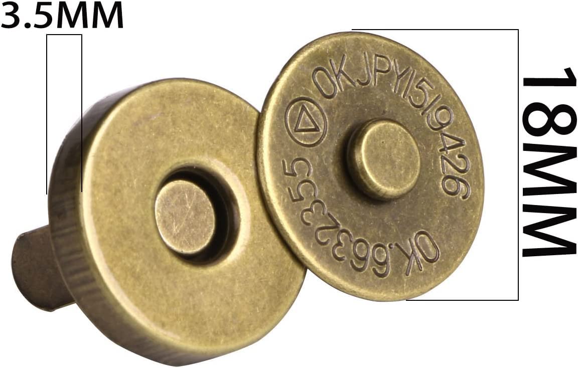 Nimida® Magnetic Button Snaps Clasps Fasteners Closure 18 mm - Antique - for Sewing, Clutch, Purses, Tote, Handbags, Clothes, Leather