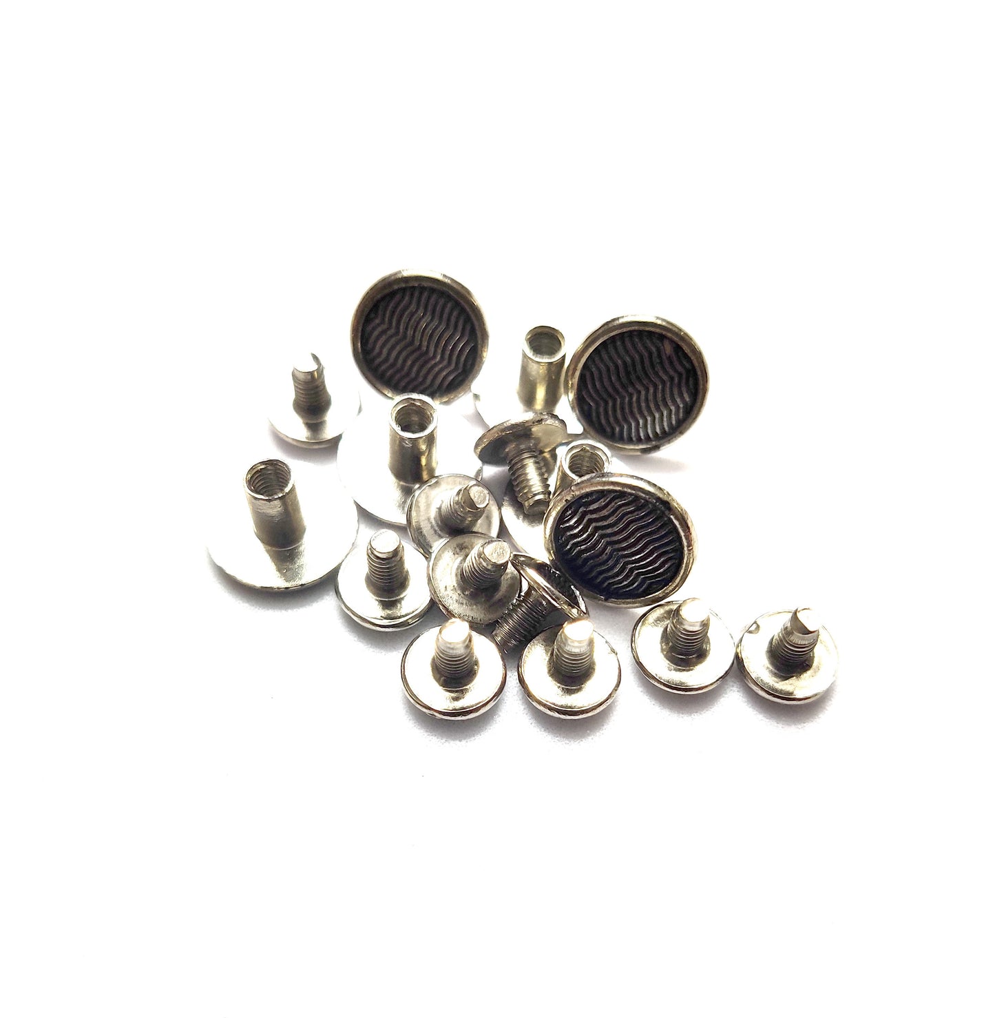 Nimida® Designed Flat Headed Nickel Plated Belt Screw | 12 mm Head | Binding Screw Chicago Screw Rivet Stud - for Buckle Leather Craft Bag Belt Flat Headed Nickel Plated Belt Screw Binding Screw Chicago Screw Rivet Stud - for Buckle Leather Craft Bag Belt