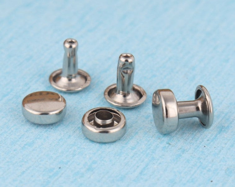 Nimida™ Tablet Style Round Headed Flat Double Capped Metal Tubular Rivets Buttons | Nickel Colour | 9 mm | for DIY Leather Shoes Bag Bracelet Style Rapid Studs