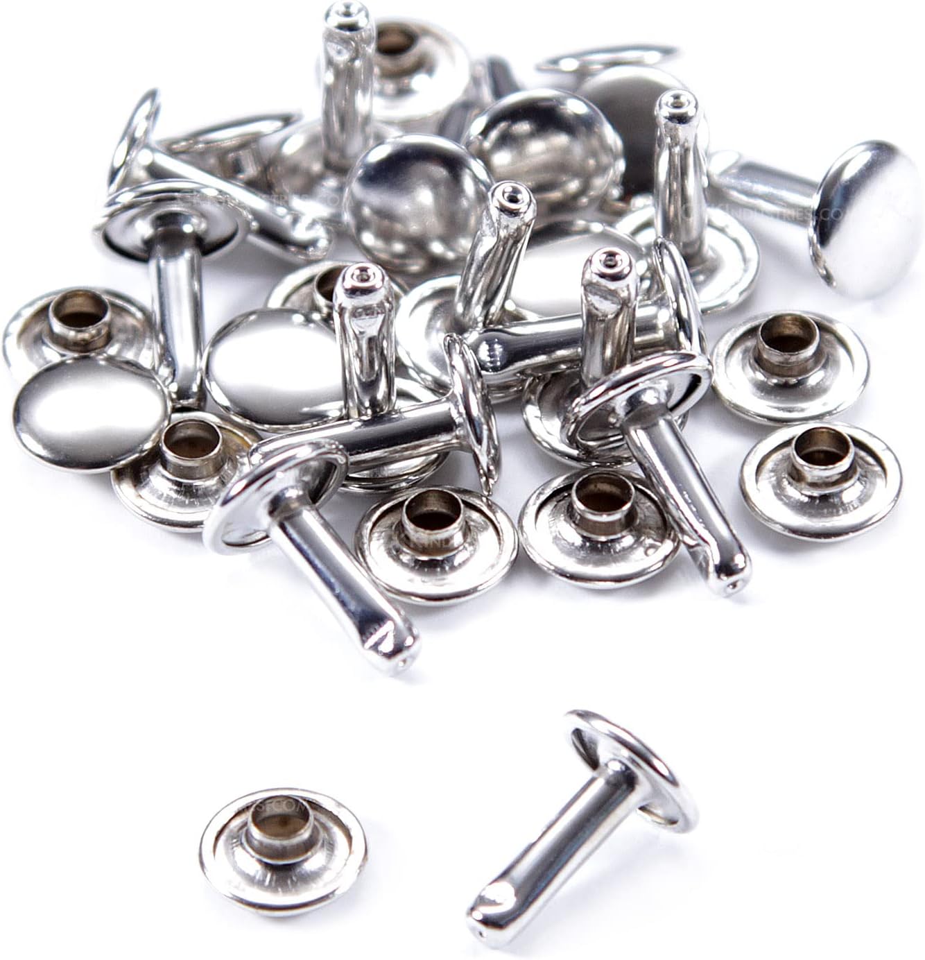 Nimida® Double Cap Rivets | Metal | Large Size-12 mm | Colour Silver | for DIY Leather Craft