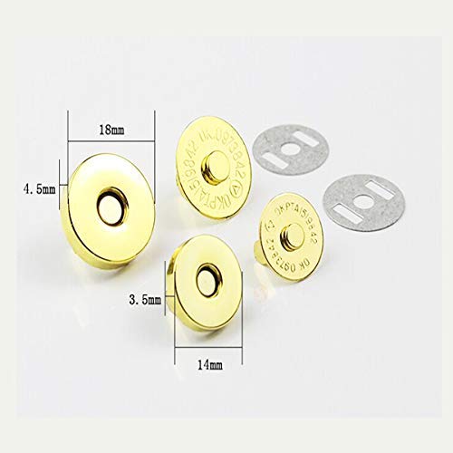 Nimida Magnetic Button Snaps Clasps Fasteners Closure 18 mm - Golden - for Sewing, Clutch, Purses, Tote, Handbags, Clothes, Leather