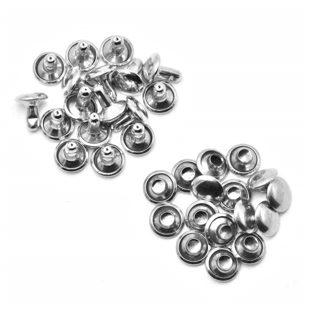 Nimida® Double Cap Rivets | Brass | Large Size - 9 mm | Silver | for DIY Leather Craft |