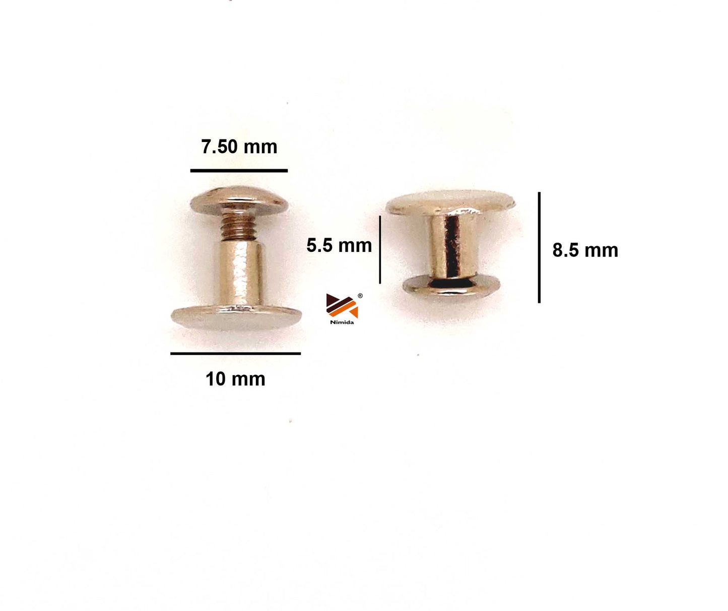 Nimida® Flat Headed Nickel Plated Belt Screw | 10 mm Head | Binding Screw Chicago Screw Rivet Stud - for Buckle Leather Craft Bag Belt Flat Headed Nickel Plated Belt Screw Binding Screw Chicago Screw Rivet Stud - for Buckle Leather Craft Bag Belt