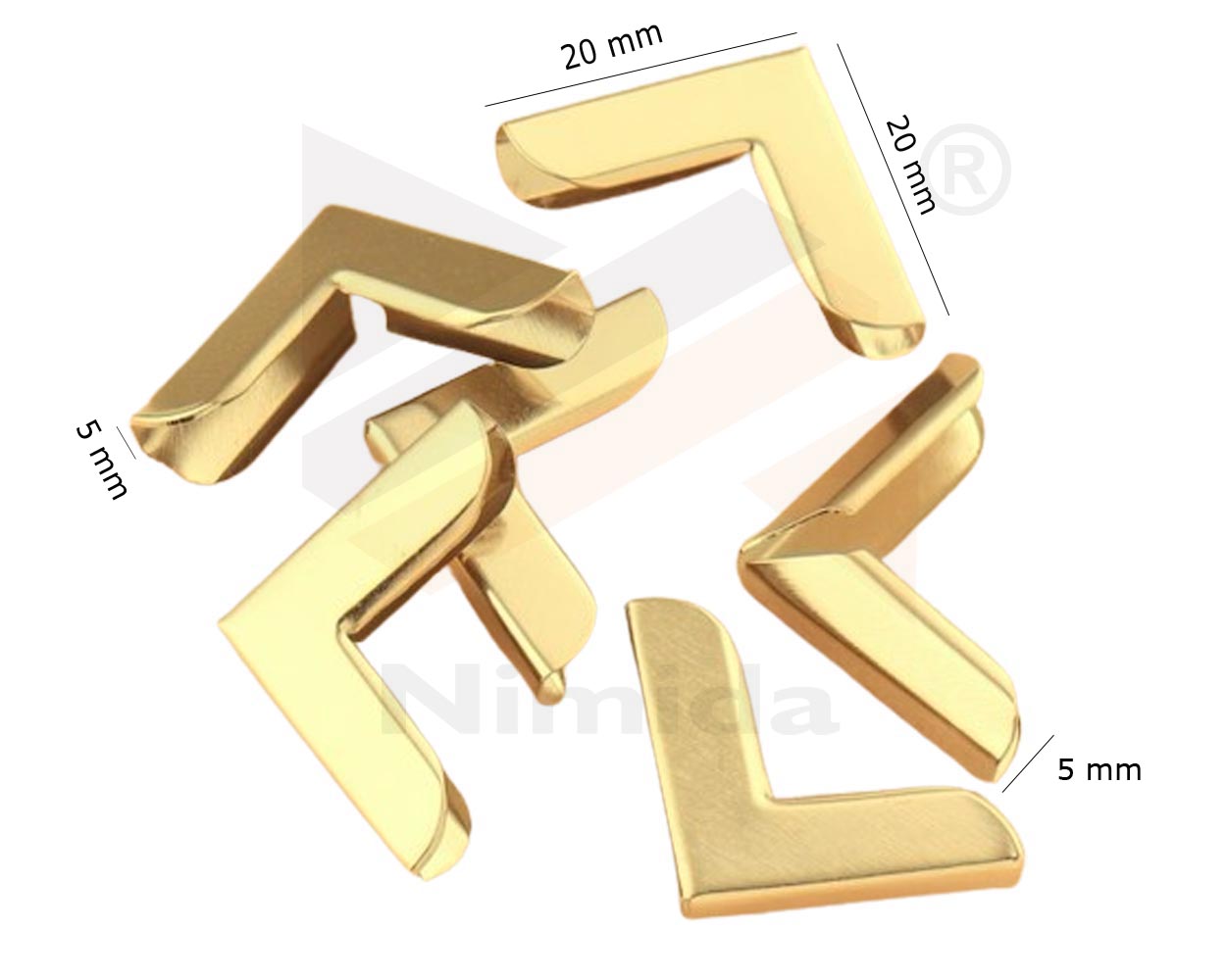 Nimida Metal Book Corner Protector | 20 mm x 20 mm x 5 mm x 5 mm | Metal Albums Scrapbook Book Corners Protectors for DIY Picture Album Menus Memory Book Diary Corner Protecting, Golden Yellow.