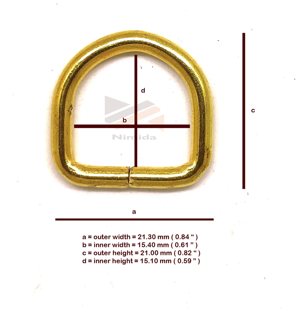 Nimida® D Rings 3/4” inch | Good for 1/2 inch Belt | Golden Colour Buckles for Straps Ties Belts Bags, Handmade Un-Welded Connect Buckle for Leather Bags Garment Clothes Luggage, Purse