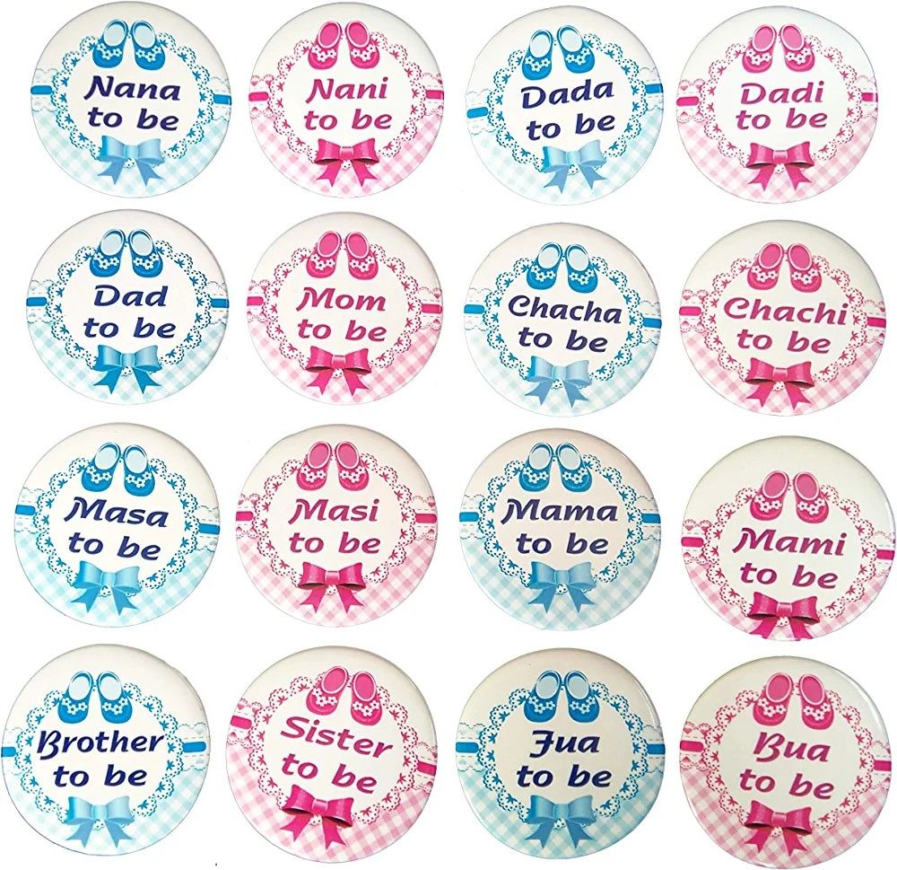 Nimida® Baby Shower Celebration Pin Badges Set | Family to be | Pack of 16 | Pinback Badge Size - 44 mm