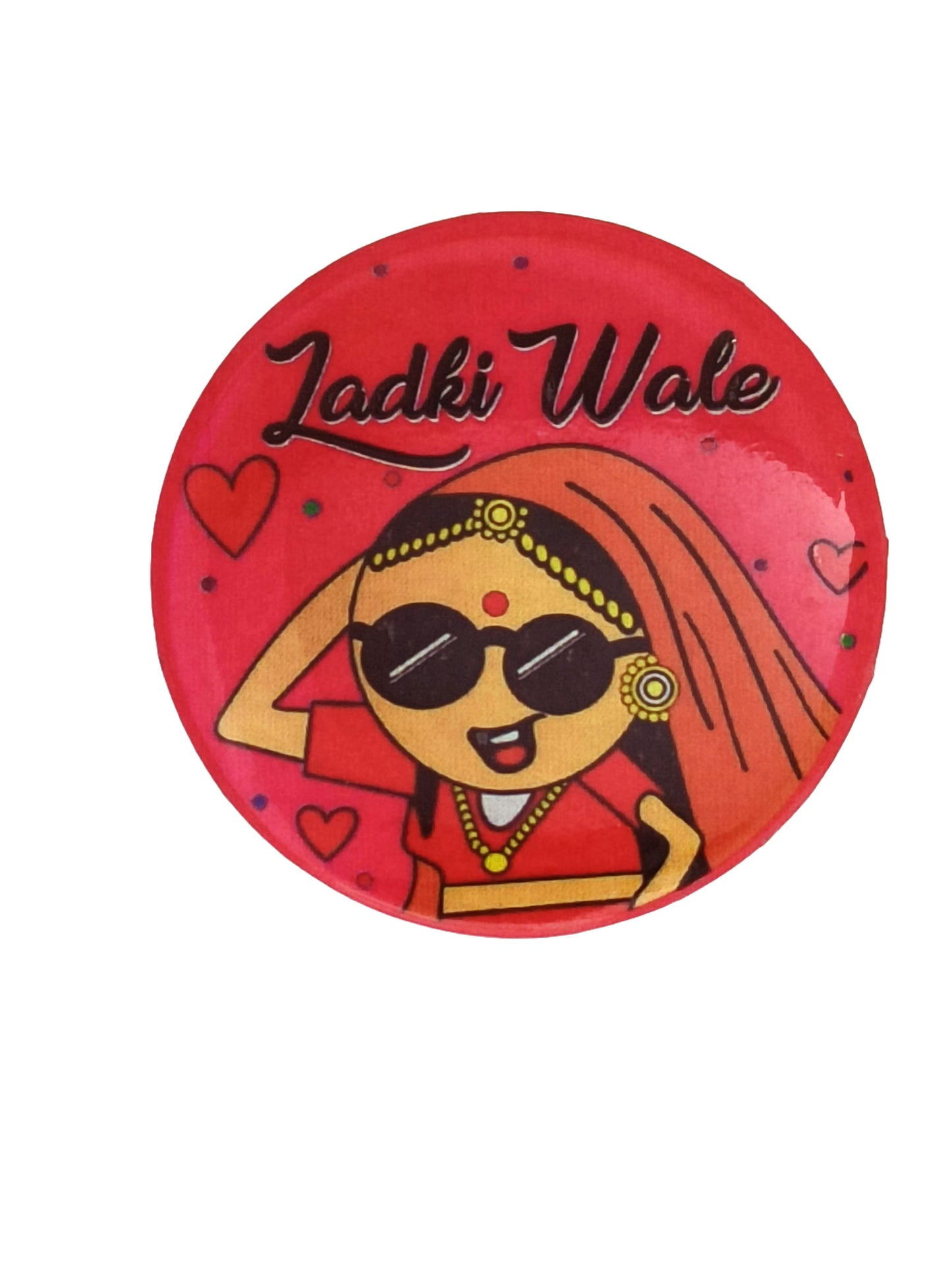 Nimida® Ladkiwale Cute Printed Round Button Badges | Steel Pin | Bride side Wedding Badges | Naughty Design | Badges for Wedding, Bachelor/Reception party and Events
