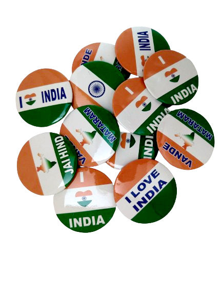 Nimida® Indian Flag Badge for Republic and Independence Day| Mixed Design | Metal & Plastic | Size 4.5 cm |