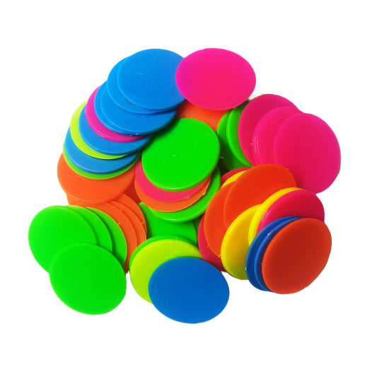 Nimida® Big Size 1.50 Inches (38 mm) Plastic Round Plain Coin/Token/Chips for Board Games and Other Uses, Five Colours Combo Pack - 50 Each | Total 250 Nos |