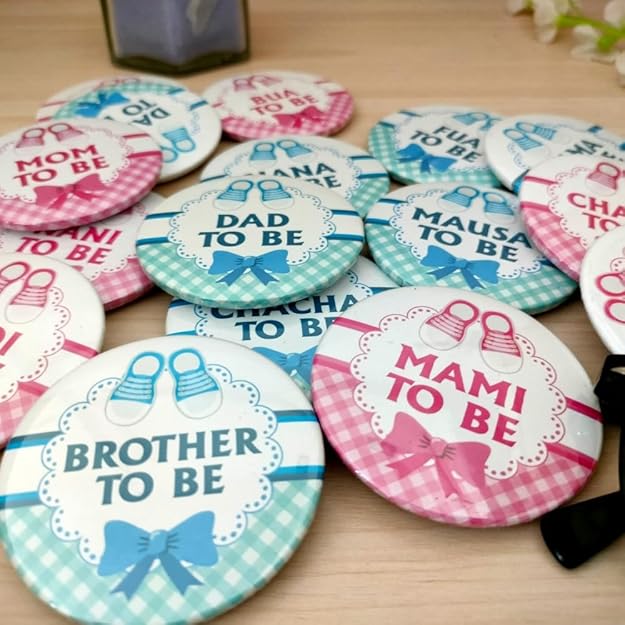 Nimida® Baby Shower Celebration Pin Badges Set | Family to be | Pack of 16 | Pinback Badge Size - 44 mm