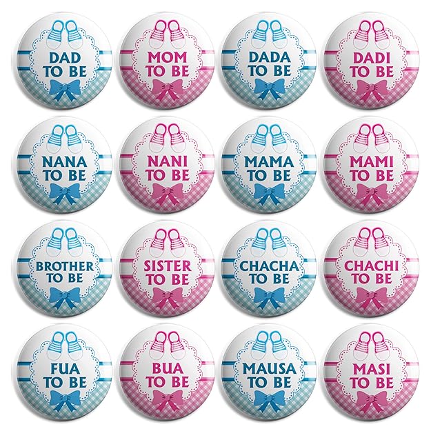 Nimida® Baby Shower Celebration Pin Badges Set | Family to be | Pack of 16 | Pinback Badge Size - 44 mm