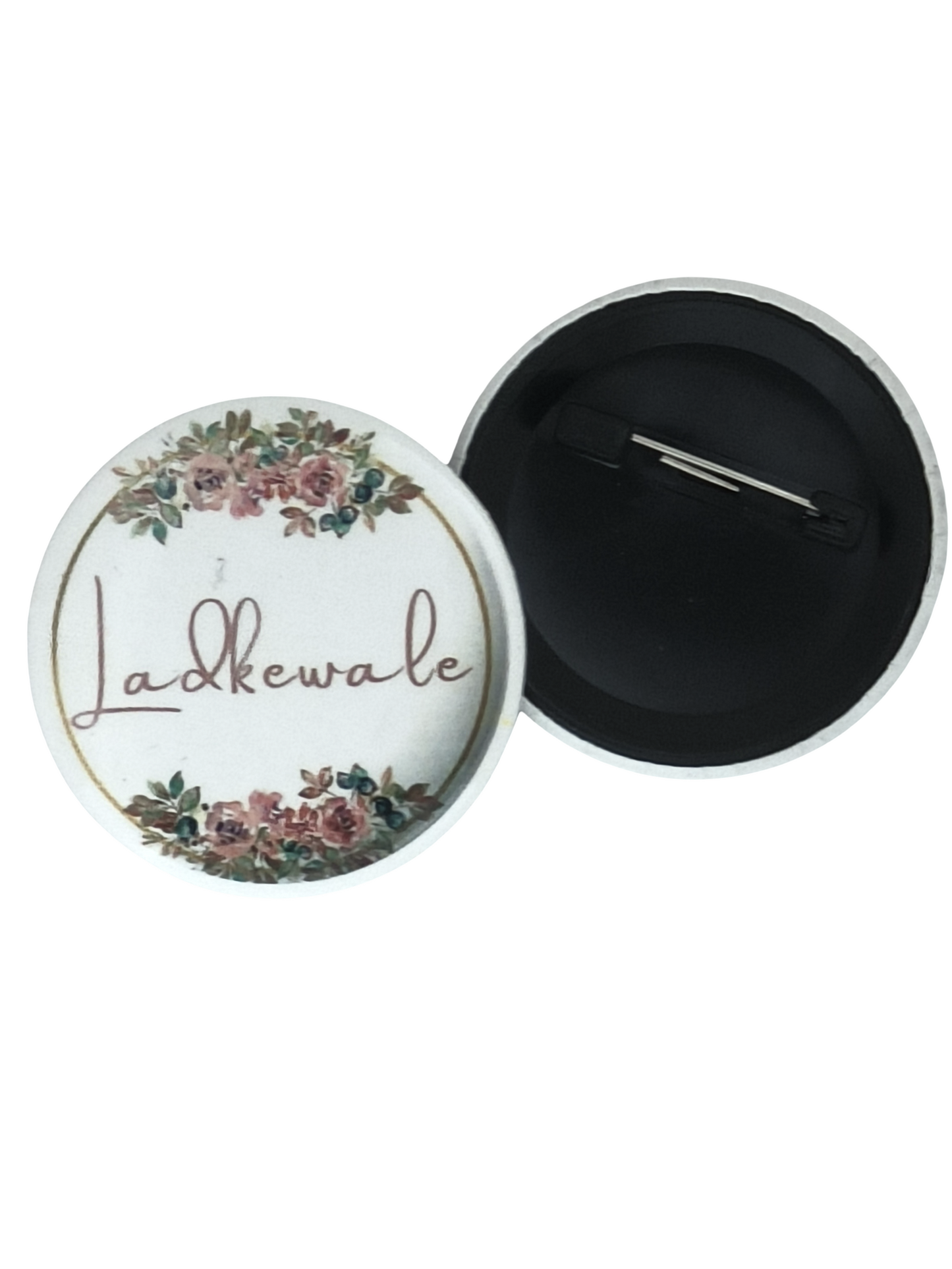 Nimida Ladkewale Printed Round Button Badges | Steel Pin | Dulhewala Badges | Sober Design | Batches for Wedding, Bachelor/Reception party and Events