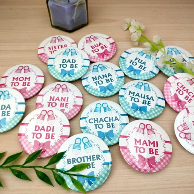 Nimida® Baby Shower Celebration Pin Badges Set | Family to be | Pack of 16 | Pinback Badge Size - 44 mm