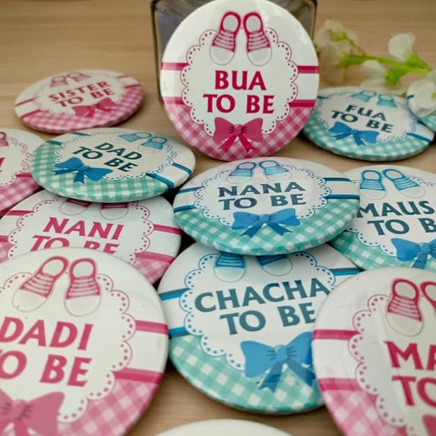 Nimida® Baby Shower Celebration Pin Badges Set | Family to be | Pack of 16 | Pinback Badge Size - 44 mm
