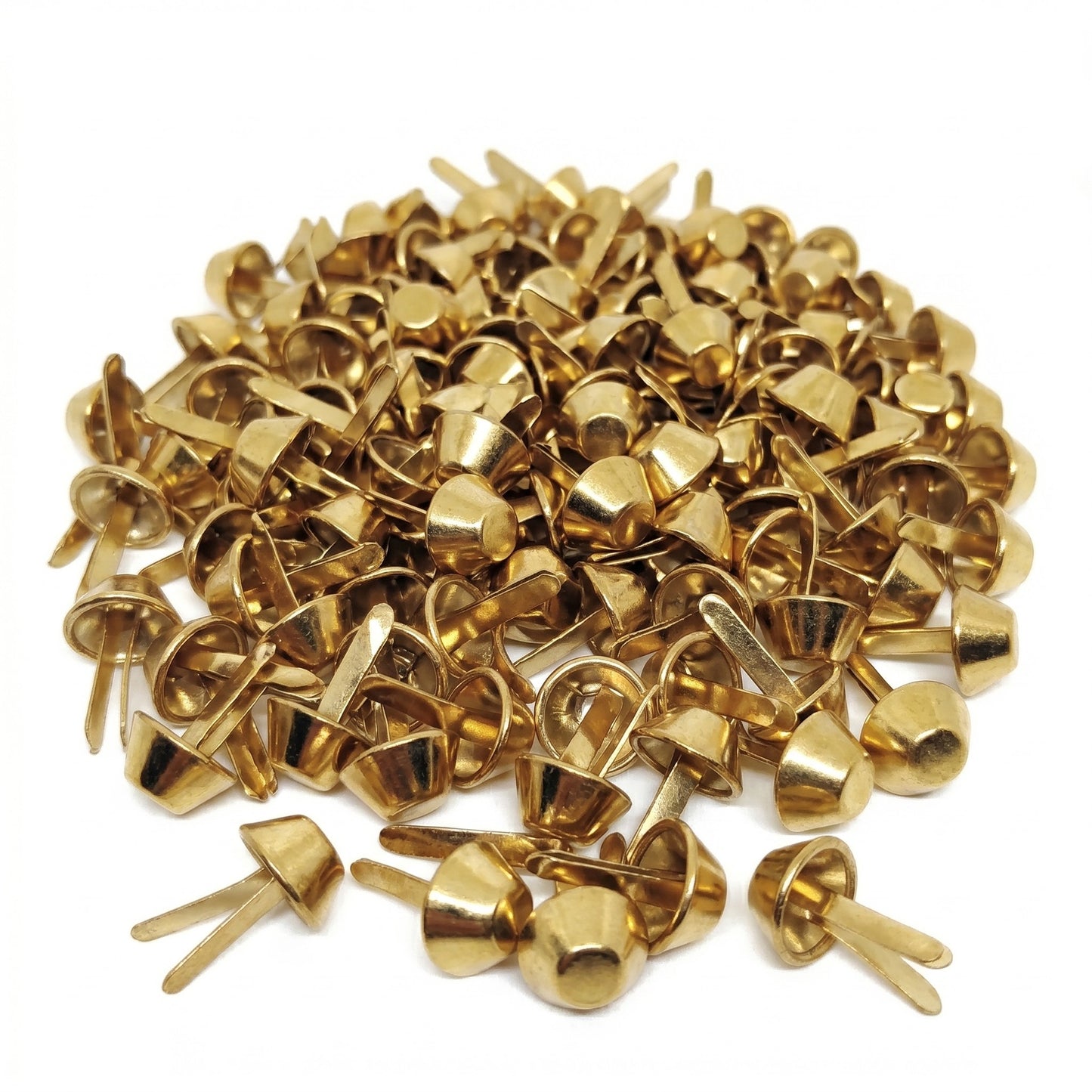 Nimida® Metal Flat Head Cone Type Brad Pins 9 mm / Split Pin / Rivet / Stud / Skull pins / Spikes/Paper Fastener for Scrapbooking, DIY, Leather Goods, | Golden Colour |