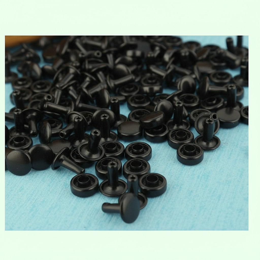 Nimida ® Tablet Style Round Headed Flat Double Capped Metal Tubular Rivets Buttons | Gun Metal | 9 mm | for DIY Leather Shoes Bag Bracelet Style Rapid Studs