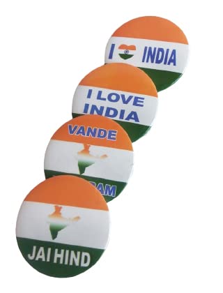 Nimida® Indian Flag Badge for Republic and Independence Day| Mixed Design | Metal & Plastic | Size 4.5 cm |