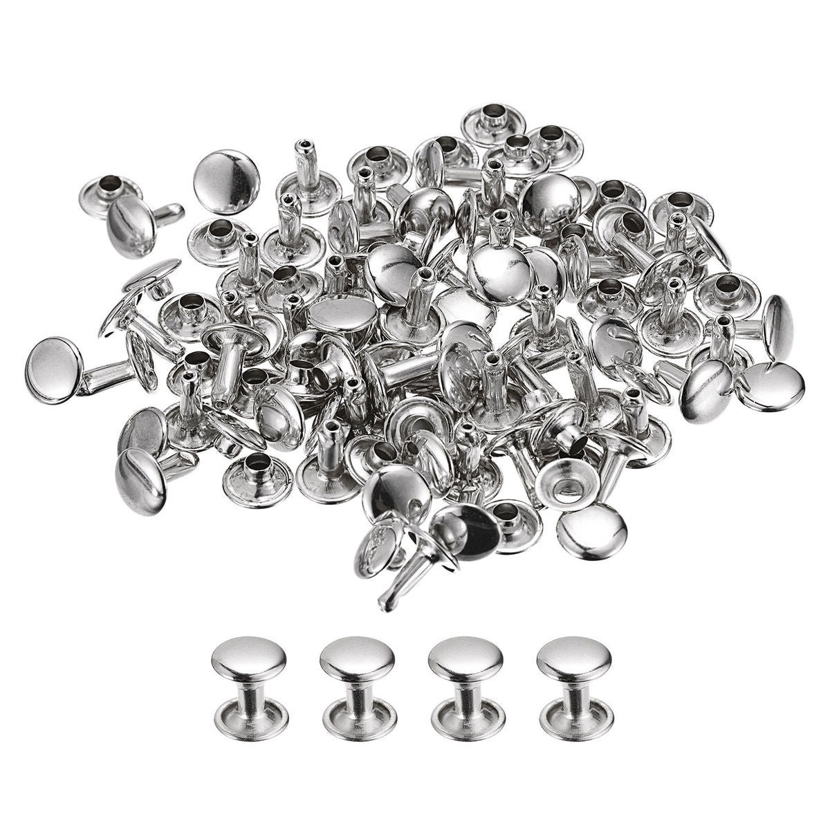 Nimida®  Double Cap Rivets | Metal | Large Size-12 mm | Colour Silver | for DIY Leather Craft