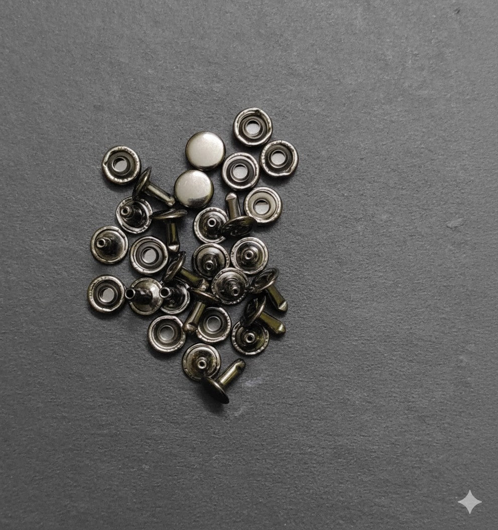 Nimida ® Tablet Style Round Headed Flat Double Capped Metal Tubular Rivets Buttons | Gun Metal | 9 mm | for DIY Leather Shoes Bag Bracelet Style Rapid Studs