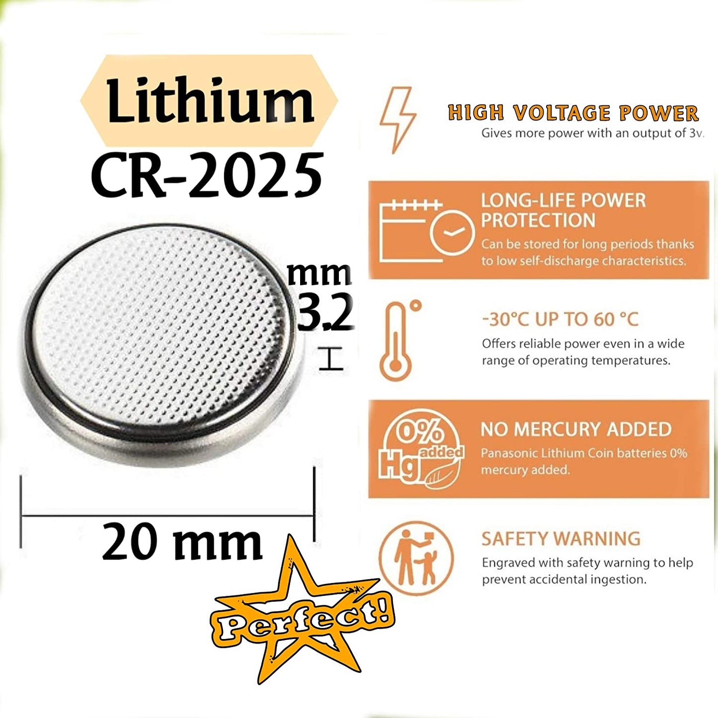 Nimida CR2025 Micro Lithium Coin Battery 3V, Suitable for use in Calculators, keyfobs, Scales, wearables and Medical Devices