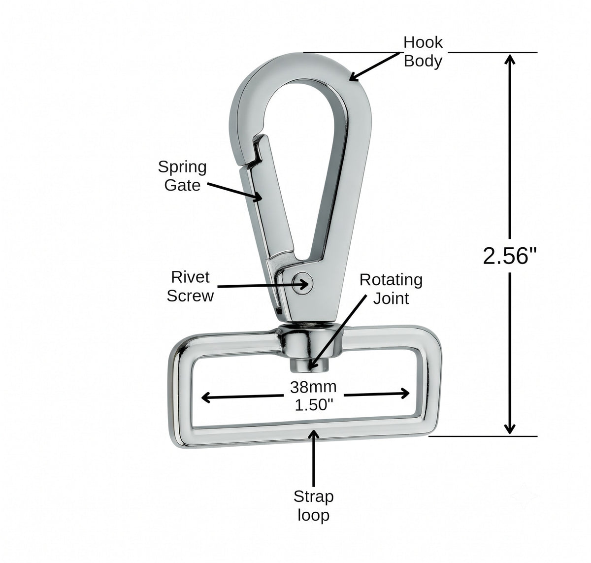 Nimida® Heavy Metal Alloy Swivel Snap Hooks, 1.5 Inch Wide, 360° Swivel Lobster Claw Clasps for DIY Accessories | Nickel Colour |