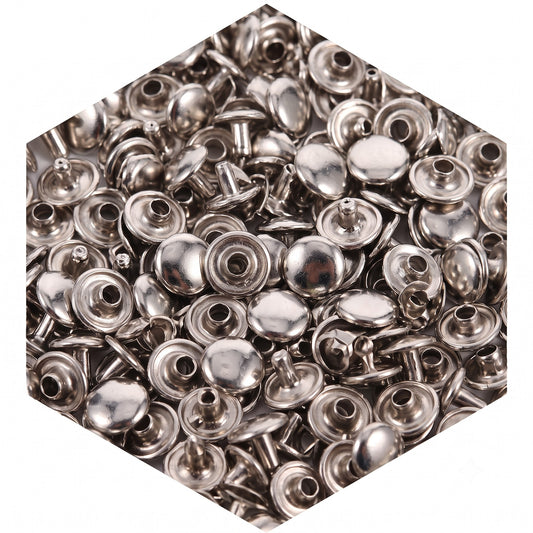 Nimida™ Double Cap Rivets | Metal | Small Size-6 mm | Silver | for DIY Leather Craft |