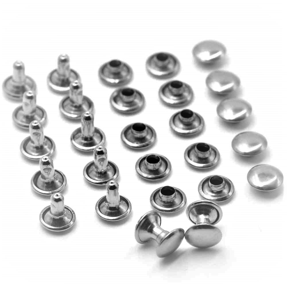 Nimida™ Double Cap Rivets | Brass | Size-7 mm | Silver | for DIY Leather Craft |