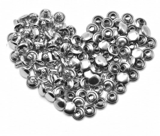 Nimida® Double Cap Rivets | Brass | Large Size - 9 mm | Silver | for DIY Leather Craft |