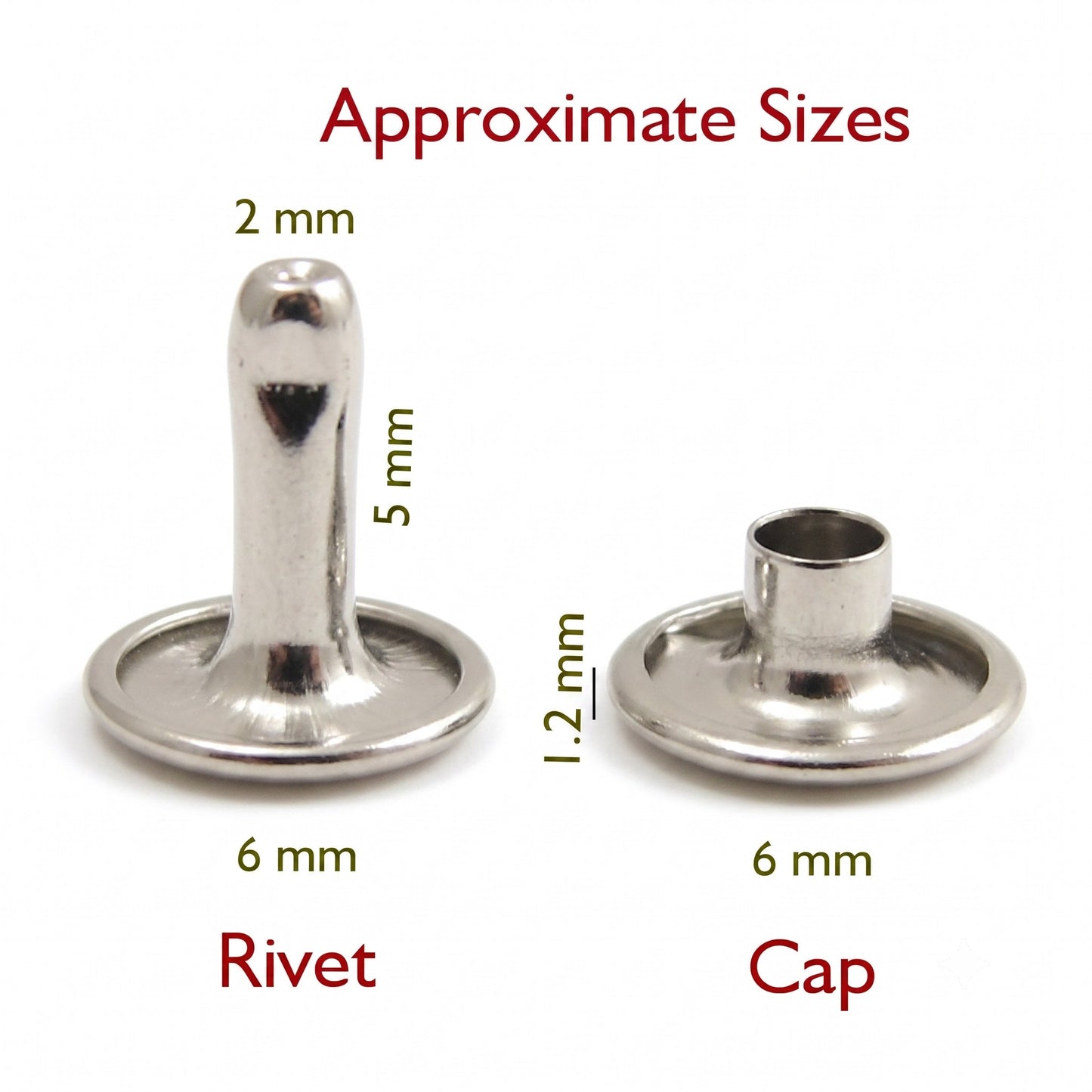 Nimida™ Double Cap Rivets | Metal | Small Size-6 mm | Silver | for DIY Leather Craft |