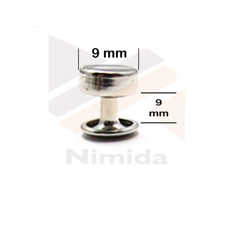 Nimida™ Tablet Style Round Headed Flat Double Capped Metal Tubular Rivets Buttons | Nickel Colour | 9 mm | for DIY Leather Shoes Bag Bracelet Style Rapid Studs