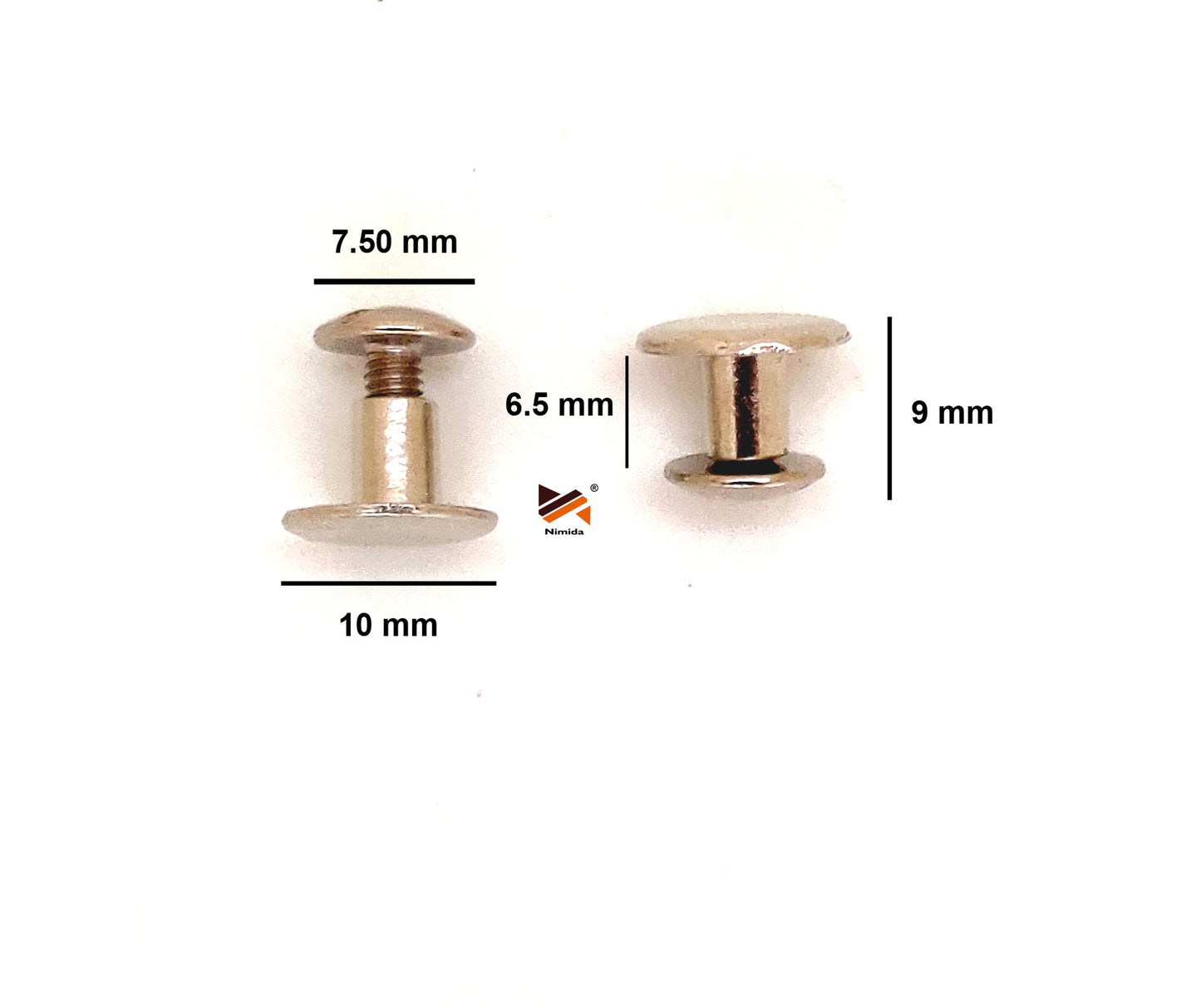 Nimida® Flat Headed Nickel Plated Belt Screw | 10 mm Head | Binding Screw Chicago Screw Rivet Stud - for Buckle Leather Craft Bag Belt Flat Headed Nickel Plated Belt Screw Binding Screw Chicago Screw Rivet Stud - for Buckle Leather Craft Bag Belt