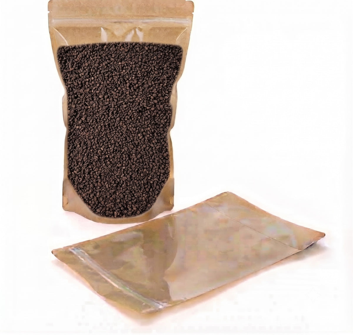 Nimida® Kraft Paper Biodegradable Stand up/Zipper pouch with one side clear window | Size 4” x 6” (100 mm x 150 mm) with tear notch Capacity approx. 100 gms