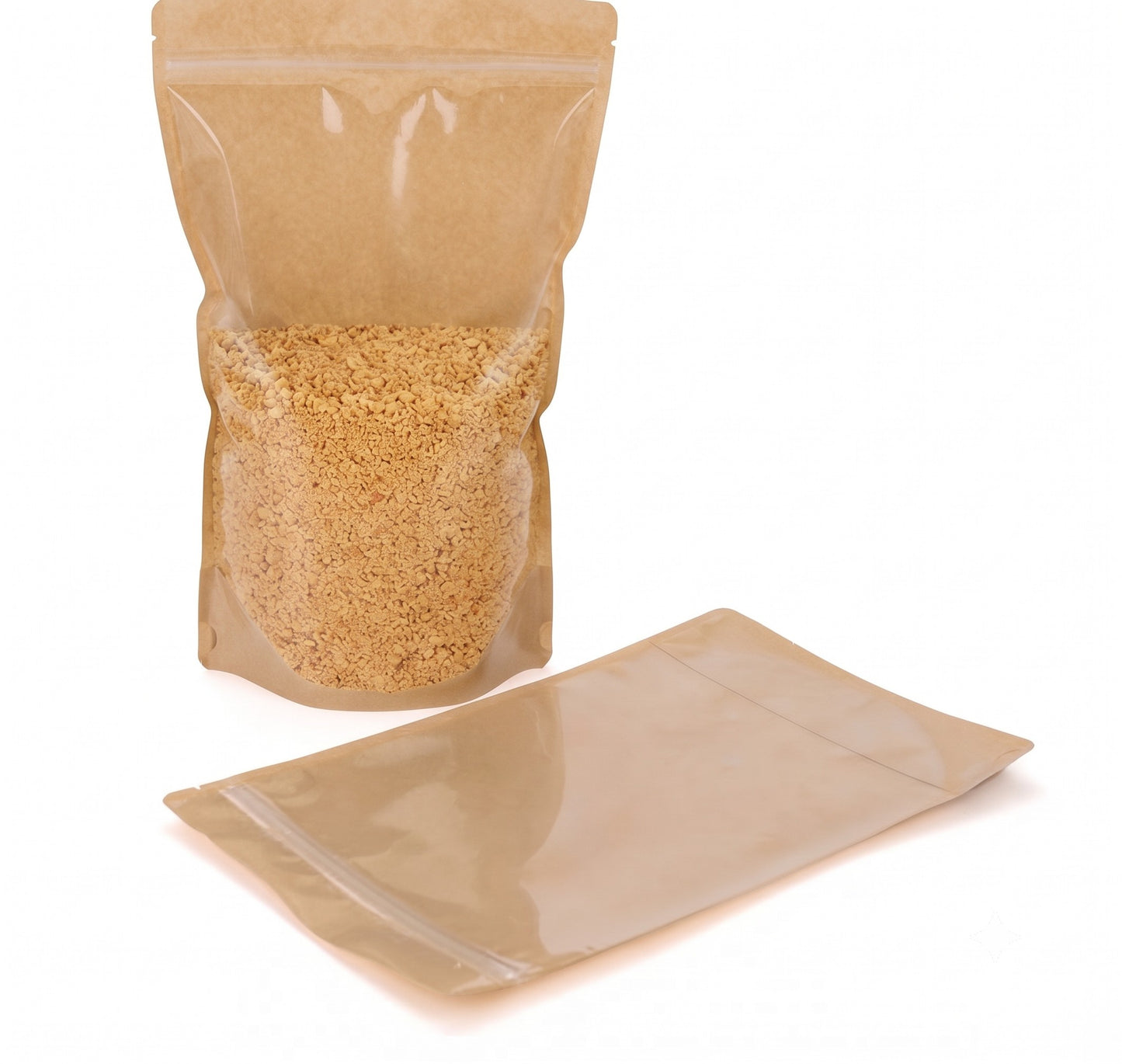 Nimida® Kraft Paper Biodegradable Stand up/Zipper pouch with one side clear window | Size 4” x 6” (100 mm x 150 mm) with tear notch Capacity approx. 100 gms