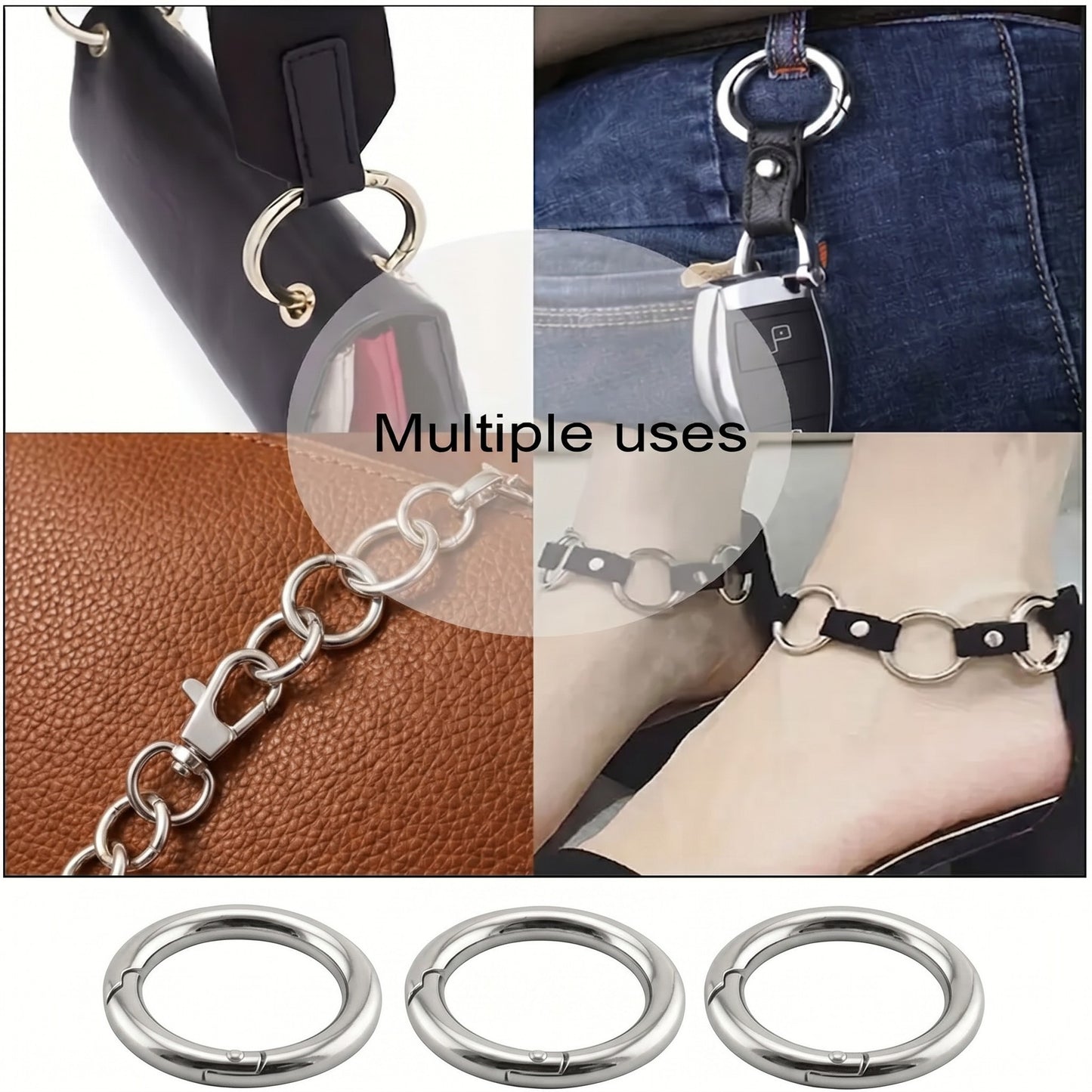 Nimida® Premium Spring Ring, Metal Gate Open O Ring, Openable Carabiner - Silver Colour