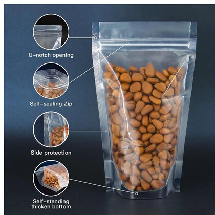 Nimida® Transparent Clear Standup Pouch with Zipper | Poly Bag | Zip Lock Bag | Food Grade for Sampling and Retail Packaging